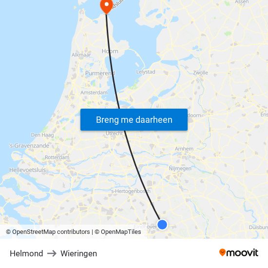 Helmond to Wieringen map
