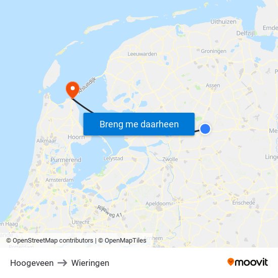 Hoogeveen to Wieringen map