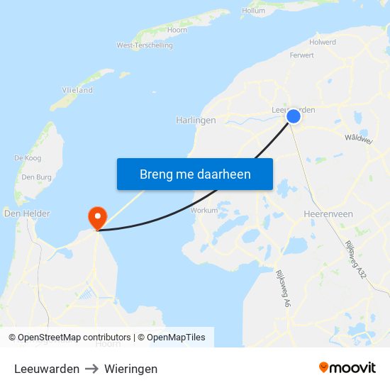 Leeuwarden to Wieringen map