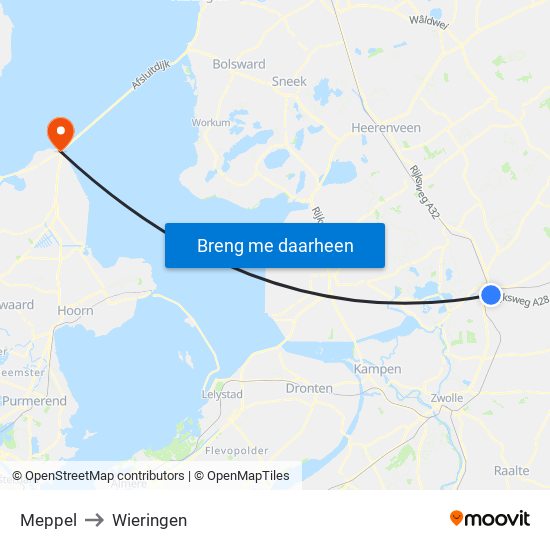 Meppel to Wieringen map