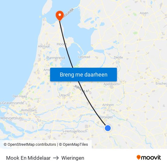 Mook En Middelaar to Wieringen map