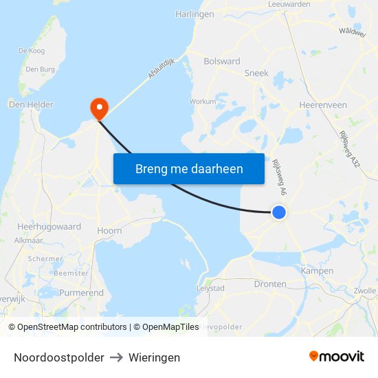 Noordoostpolder to Wieringen map