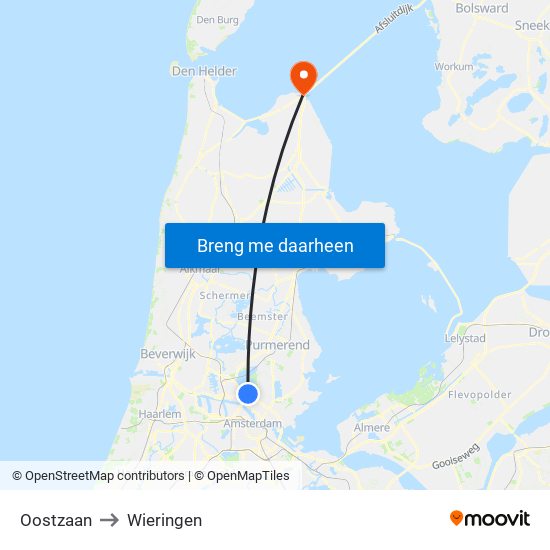 Oostzaan to Wieringen map