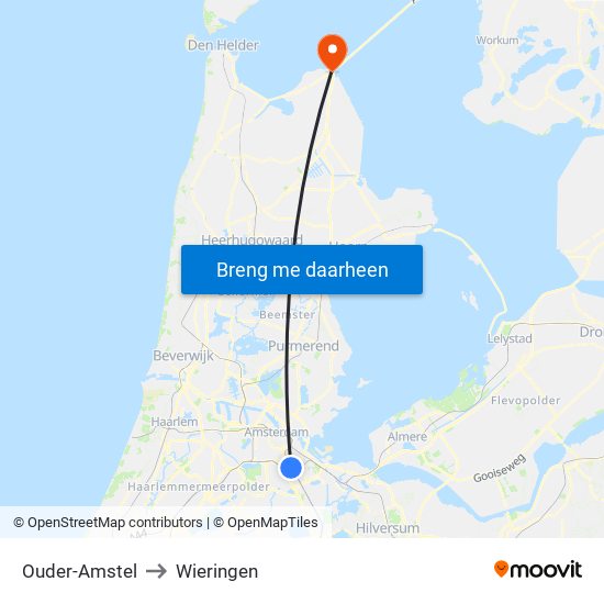 Ouder-Amstel to Wieringen map