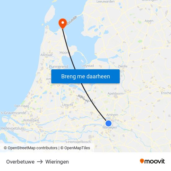 Overbetuwe to Wieringen map