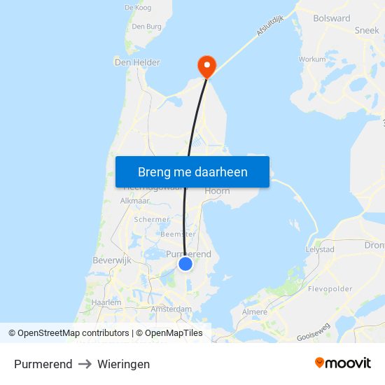 Purmerend to Wieringen map