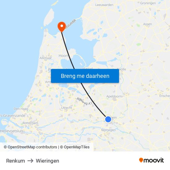 Renkum to Wieringen map