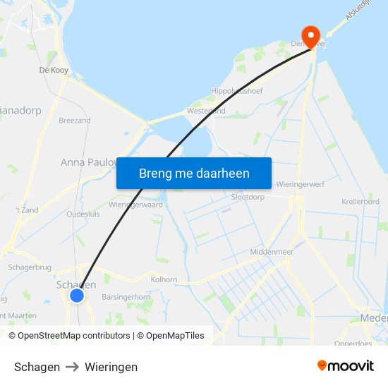 Schagen to Wieringen map