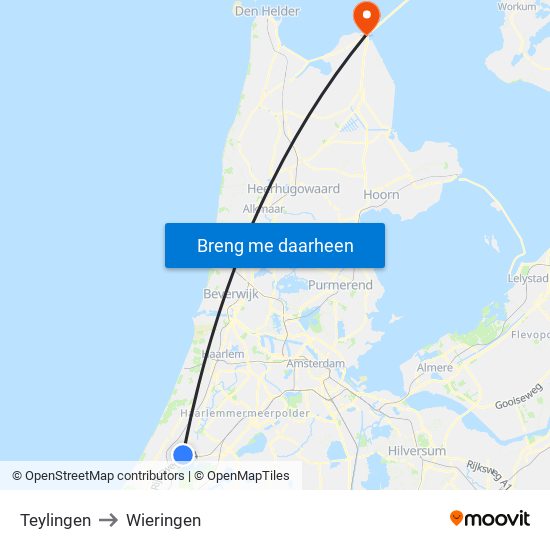 Teylingen to Wieringen map