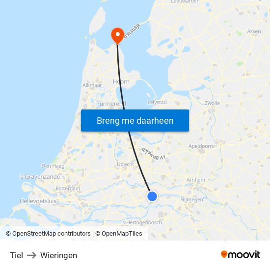 Tiel to Wieringen map