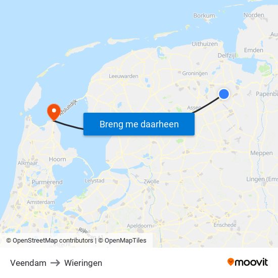 Veendam to Wieringen map