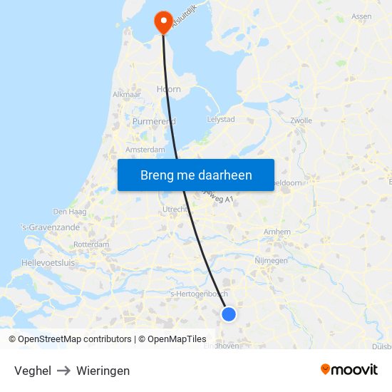 Veghel to Wieringen map