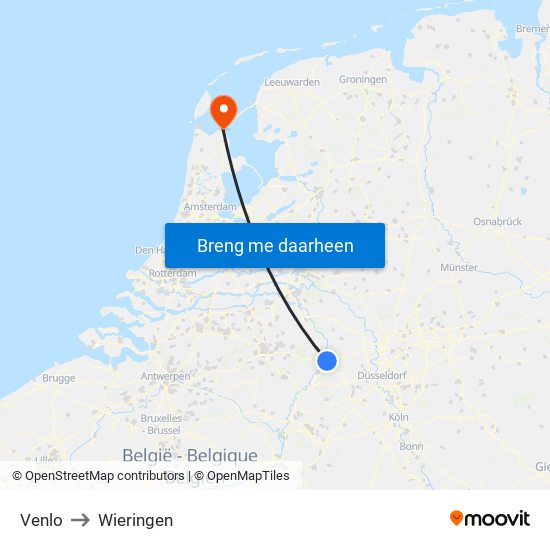Venlo to Wieringen map