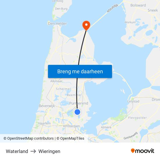 Waterland to Wieringen map