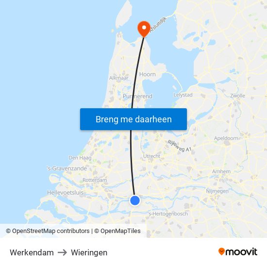 Werkendam to Wieringen map