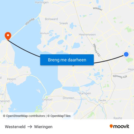 Westerveld to Wieringen map