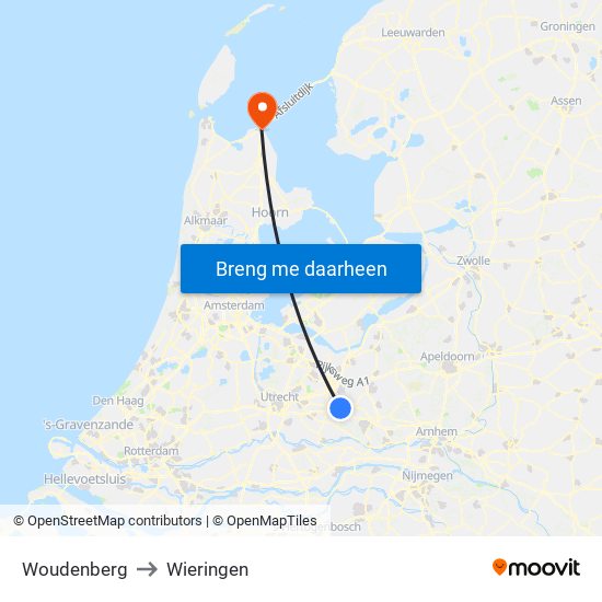 Woudenberg to Wieringen map