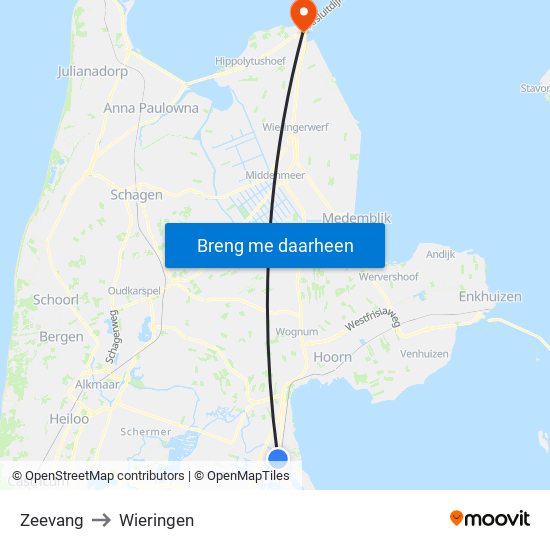 Zeevang to Wieringen map