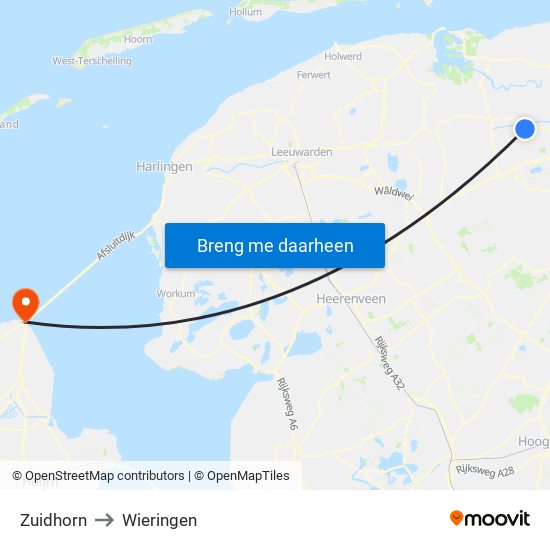 Zuidhorn to Wieringen map