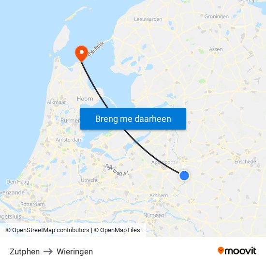 Zutphen to Wieringen map