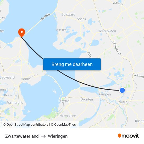 Zwartewaterland to Wieringen map