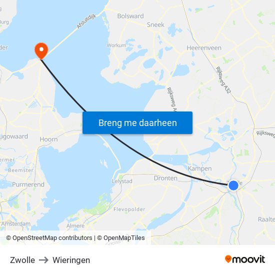 Zwolle to Wieringen map