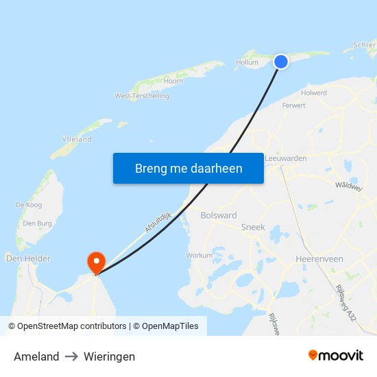 Ameland to Wieringen map