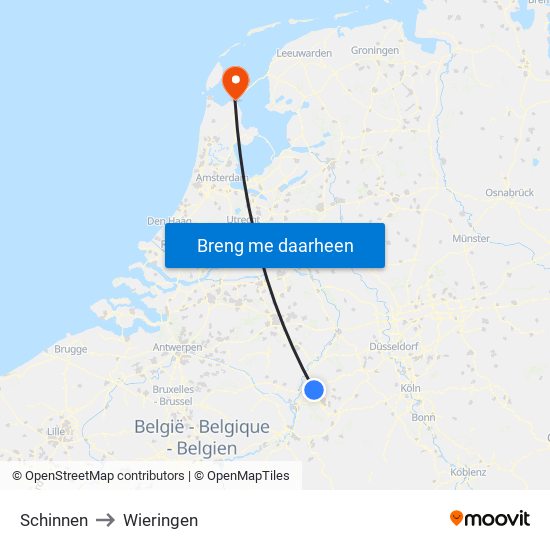 Schinnen to Wieringen map