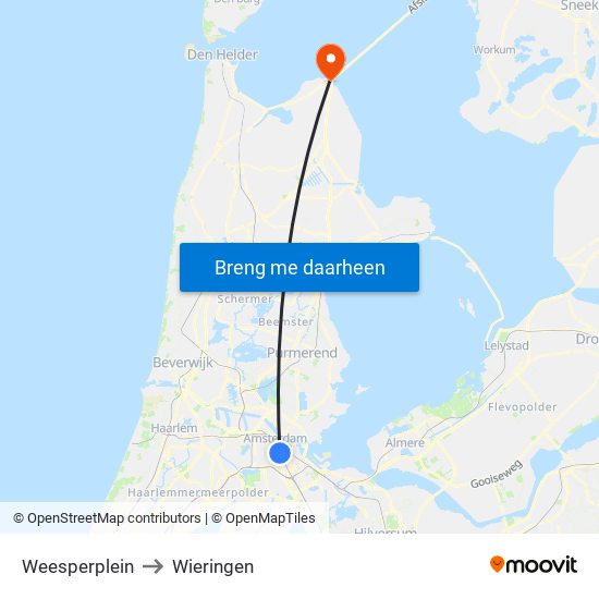 Weesperplein to Wieringen map