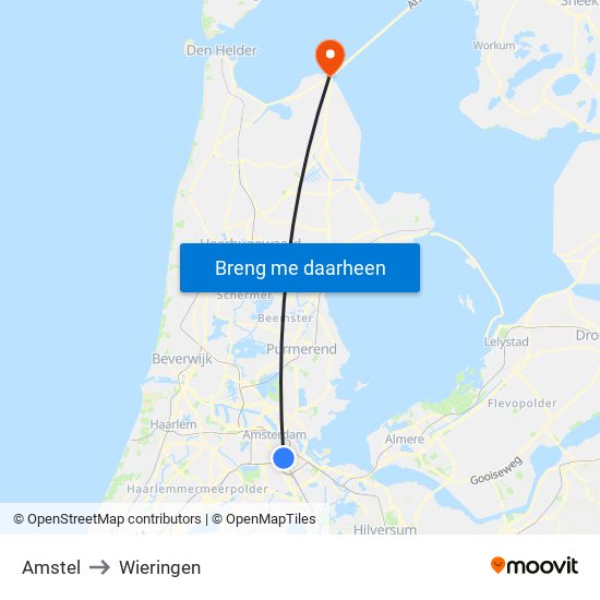 Amstel to Wieringen map