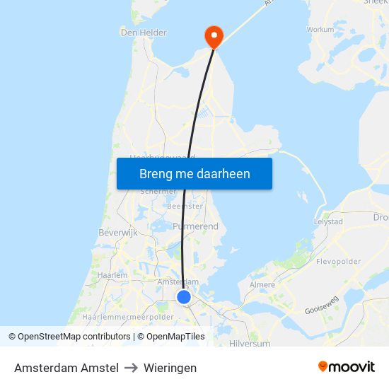 Amsterdam Amstel to Wieringen map