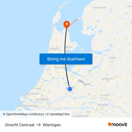 Utrecht Centraal to Wieringen map