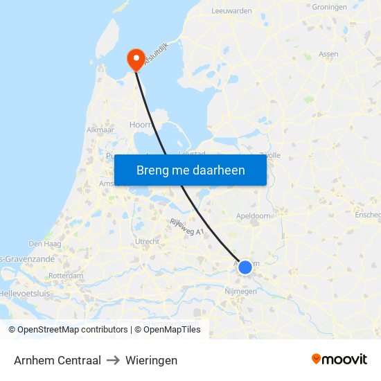 Arnhem Centraal to Wieringen map