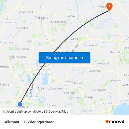 Alkmaar to Wieringermeer map