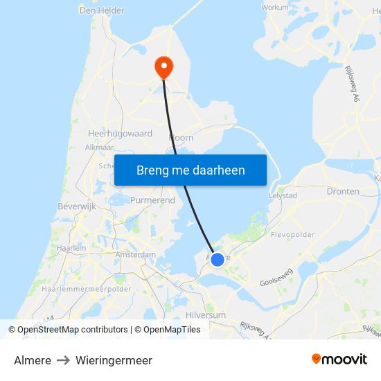 Almere to Wieringermeer map