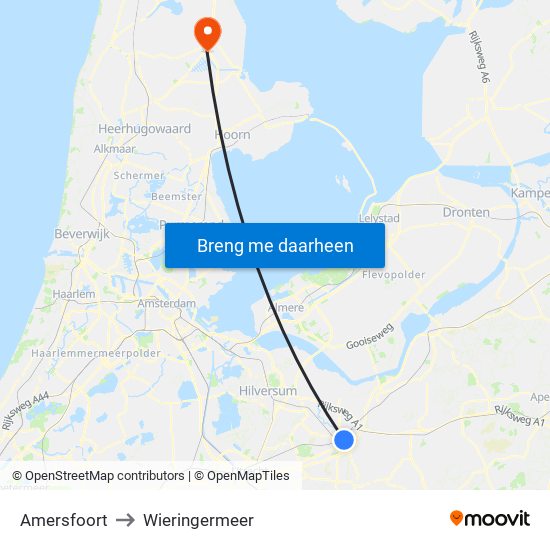 Amersfoort to Wieringermeer map
