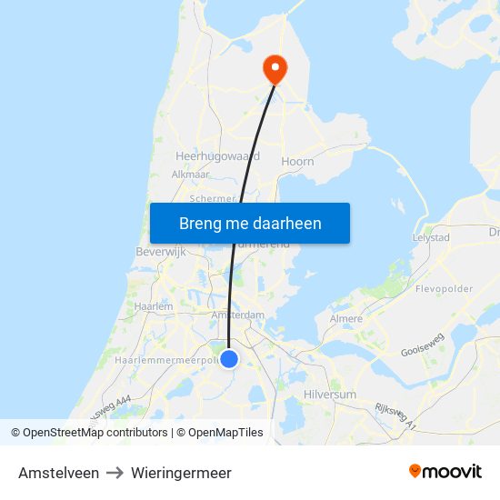 Amstelveen to Wieringermeer map