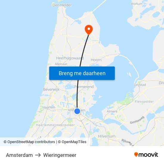 Amsterdam to Wieringermeer map