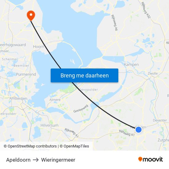 Apeldoorn to Wieringermeer map