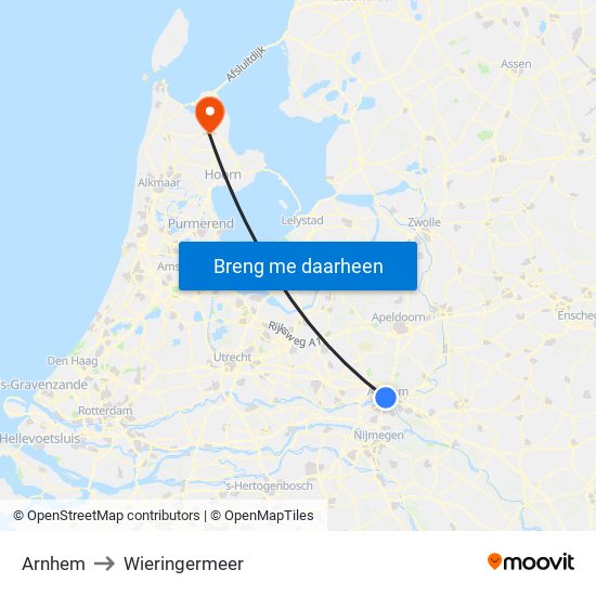 Arnhem to Wieringermeer map