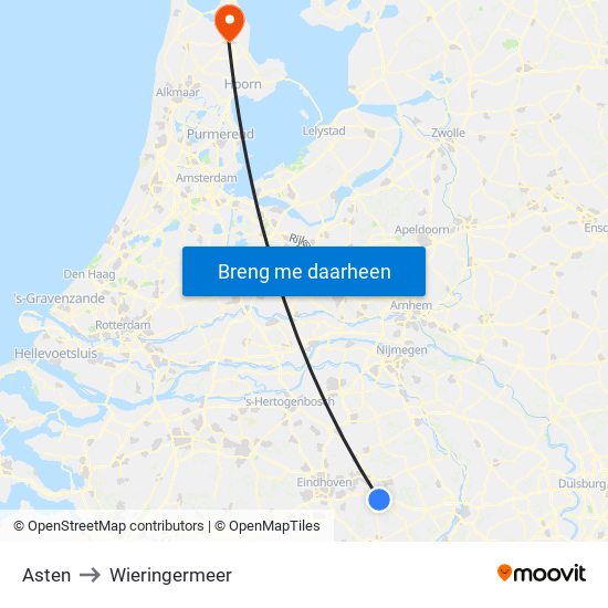 Asten to Wieringermeer map