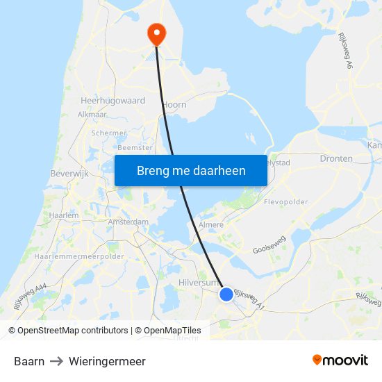 Baarn to Wieringermeer map