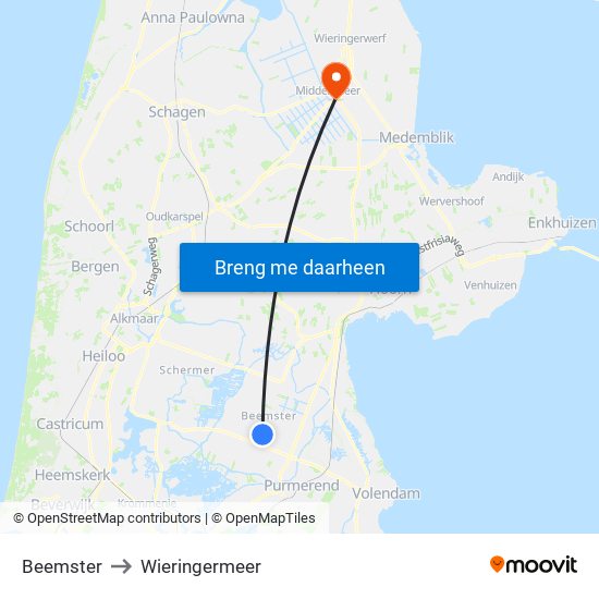 Beemster to Wieringermeer map
