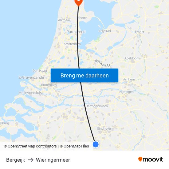 Bergeijk to Wieringermeer map