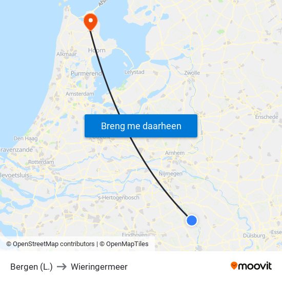 Bergen (L.) to Wieringermeer map
