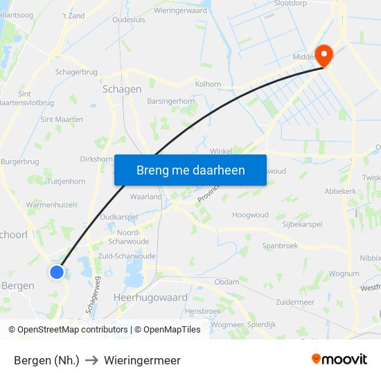 Bergen (Nh.) to Wieringermeer map
