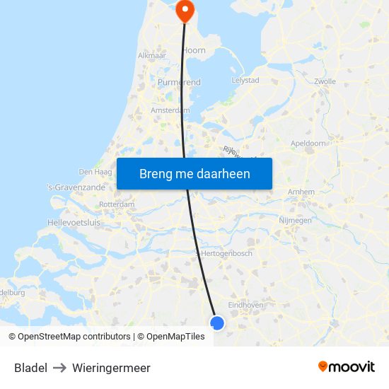 Bladel to Wieringermeer map