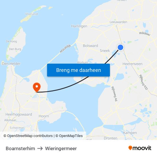 Boarnsterhim to Wieringermeer map