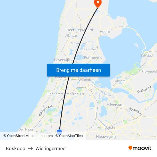 Boskoop to Wieringermeer map
