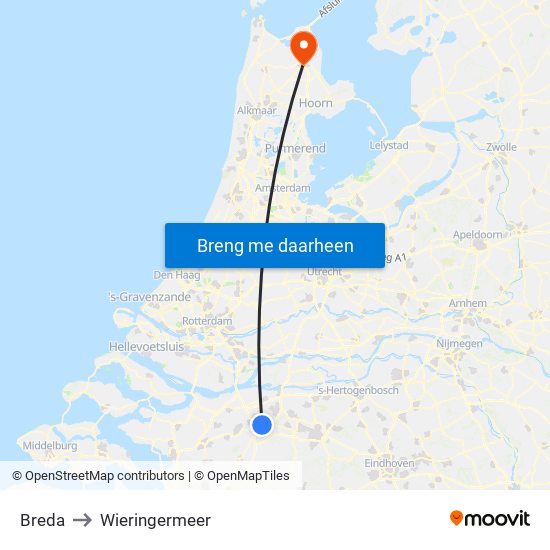 Breda to Wieringermeer map